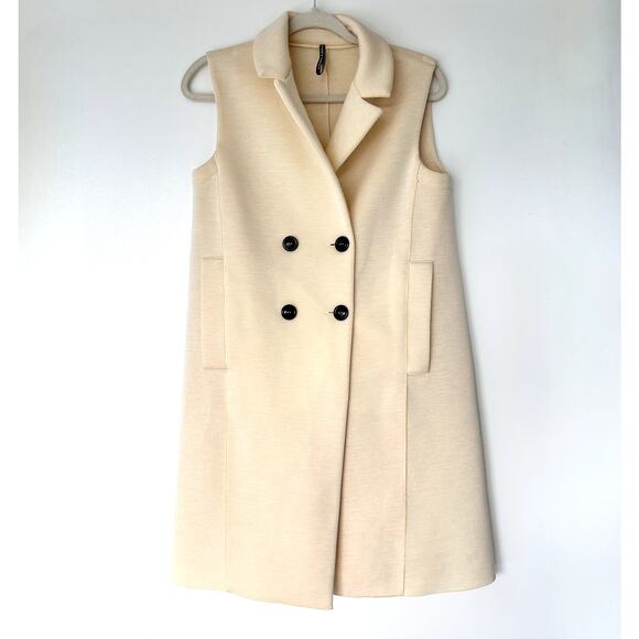 EUC Liviana Conti Cream Double-Breasted Sleeveless Jacket Vest Scuba Knit Modal - Picture 1 of 16